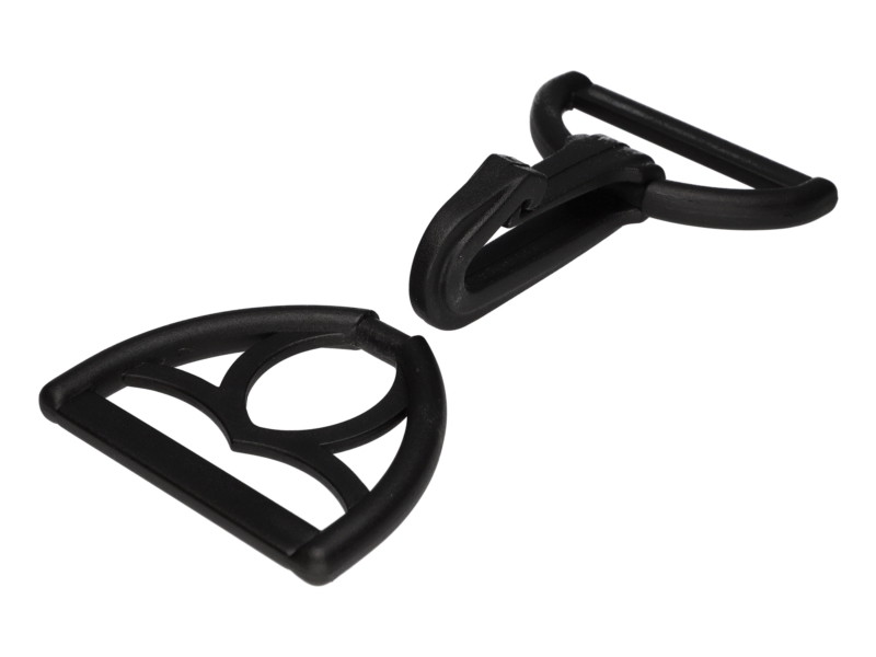 Karabińczyk plastikowy 40 mm czarny + trójkąt