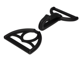 Karabińczyk plastikowy 40 mm czarny + trójkąt