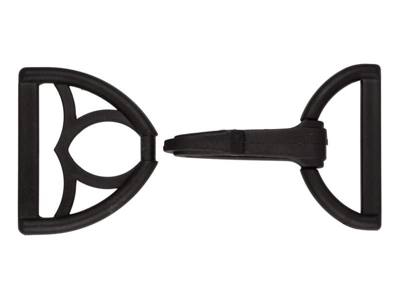 Karabińczyk plastikowy 40 mm czarny + trójkąt
