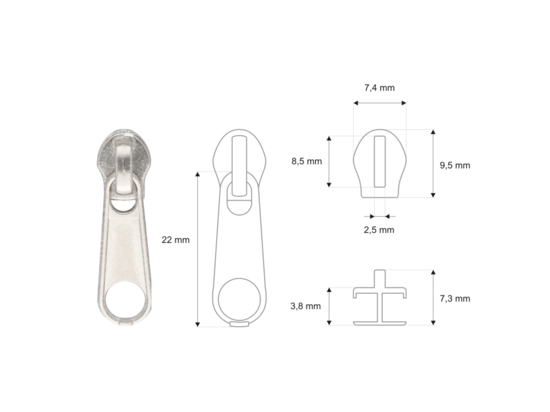 SCHIEBER FÜR  SPIRALREIßVERSCHLUSSBAND MIT KORDEL 3 NON  LOCK NICKEL 500 ST.