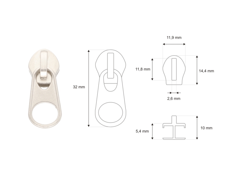 KURZER SCHIEBER FÜR  SPIRALREIßVERSCHLUSSBAND 8 NON LOCK NICKEL 50/500 ST.