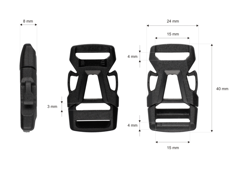 Plastic buckle 15 mm black 100 pcs