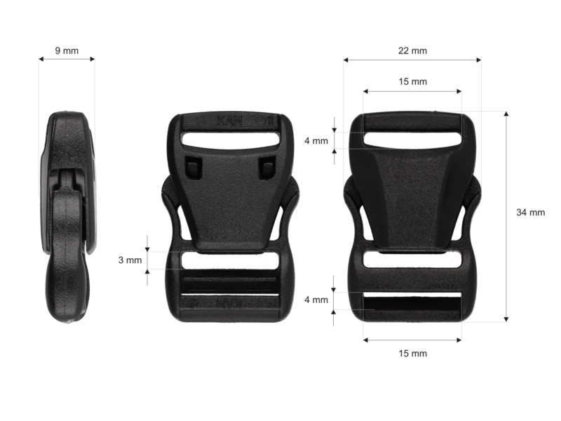 Plastic buckle 15 mm black 100 pcs