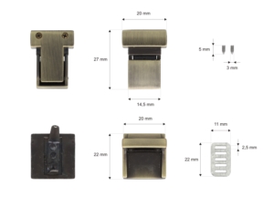Zamek do teczki metalowy 20/27 mm 483 stare złoto