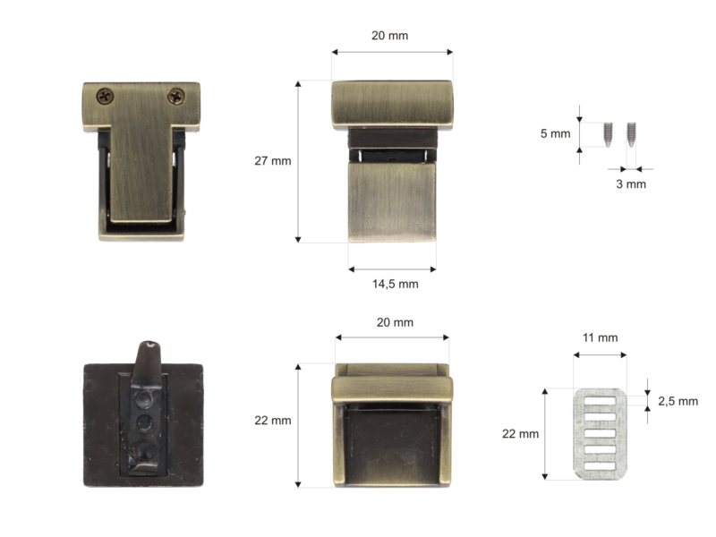 Briefcase lock 20/27 mm 483 luiza old gold 10 pcs