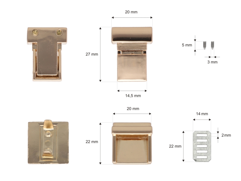 Mappenverschluss aus metall 20/27 mm 483 licht gold 10 st.