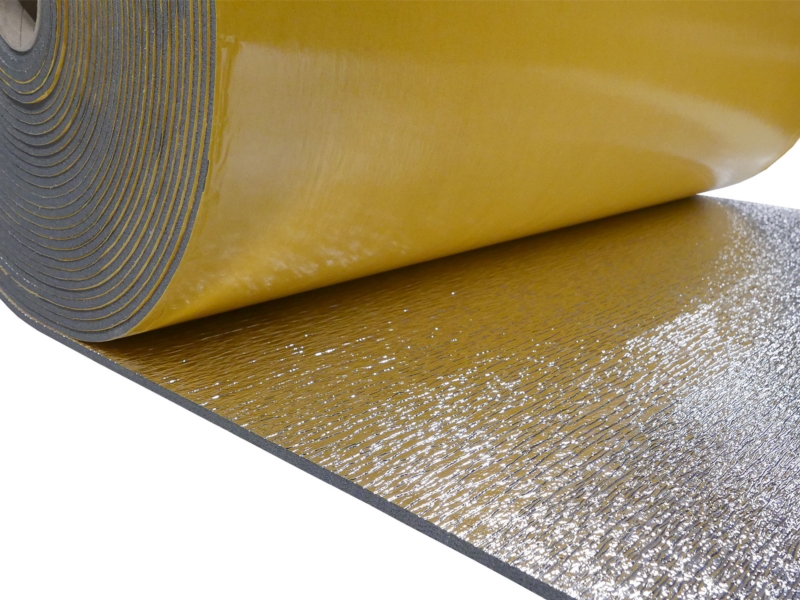Self-adhesive cross-linked foam with foil