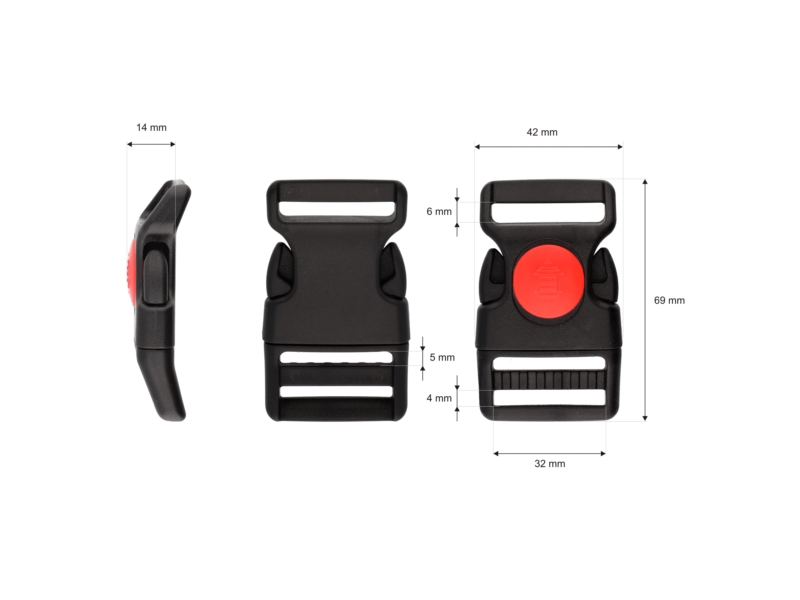 Plastic buckle 32 mm  kalina black-red frost resistant 100 pcs