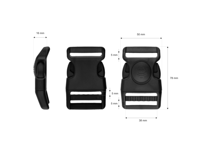 Plastic buckle 38 mm celina black frost   resistant 100 pcs
