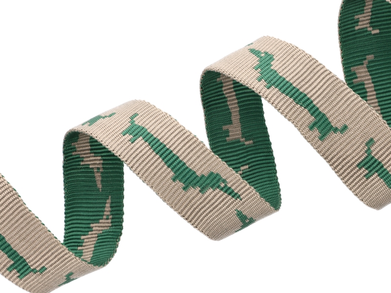 WEBBING 25 MM / 1,45    MM&nbspGREEN-BEIGE IN THE&nbspDACHSHUNDS PP 50   YD