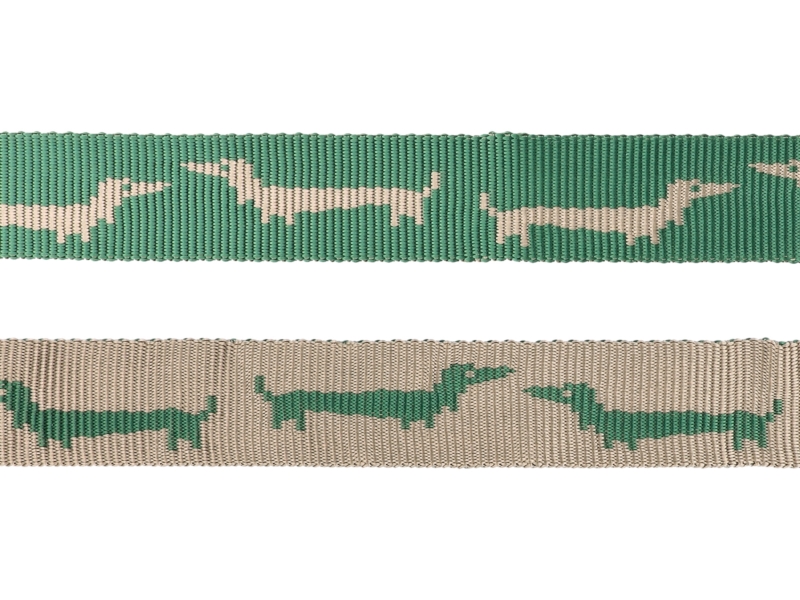 WEBBING 25 MM / 1,45    MM&nbspGREEN-BEIGE IN THE&nbspDACHSHUNDS PP 50   YD