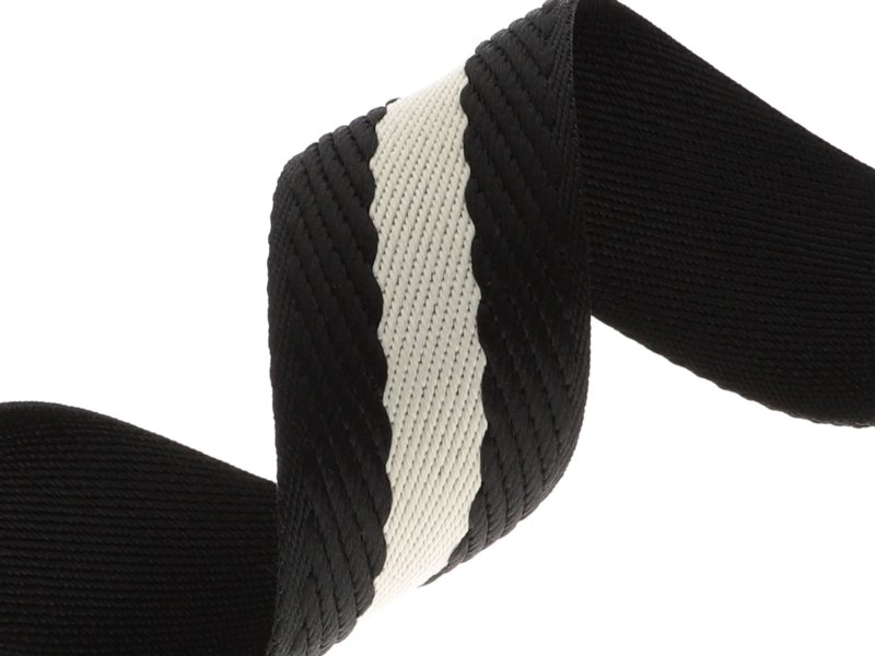 Polycotton webbing 2.0 mm 3D stripes black and beige