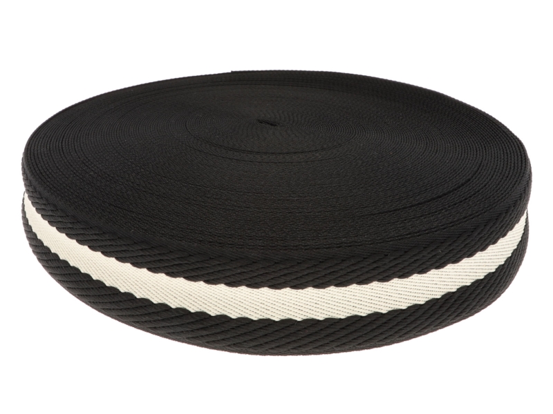 Polycotton webbing 2.0 mm 3D stripes black and beige