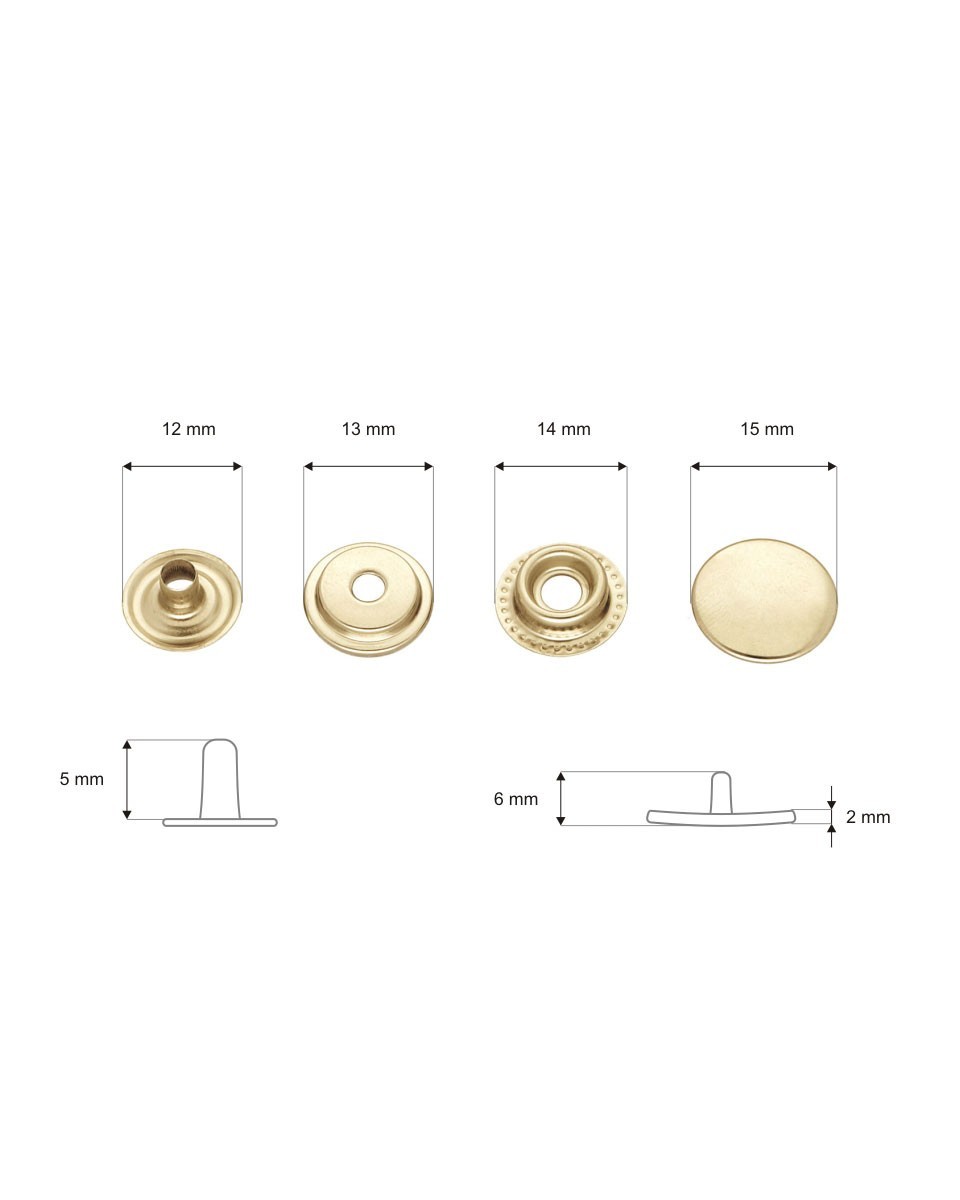 Rostfrei druckknopf aus metall 15 mm licht gold 200 st.