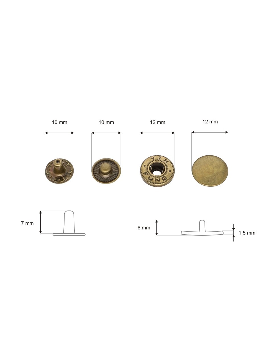 Druckknopf aus metall alfa 12,5 mm altgold