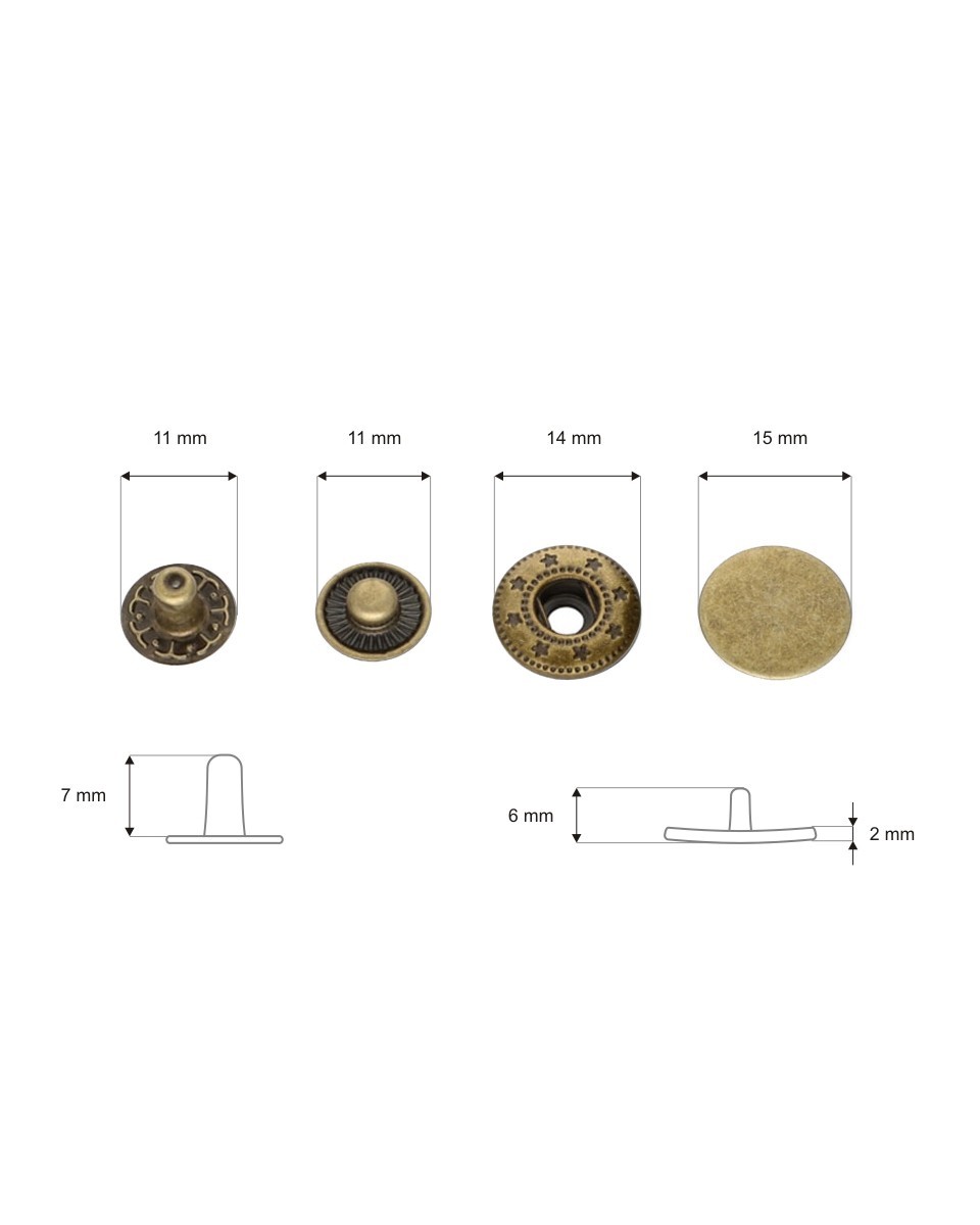 Kovová patentka alfa 17 mm staré zlato