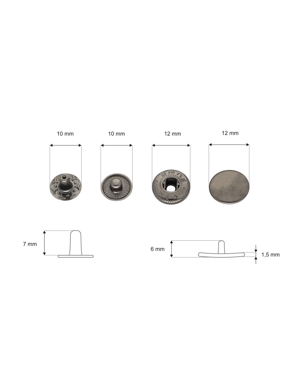 Druckknopf aus metall alfa 12,5 mm schwarznickel