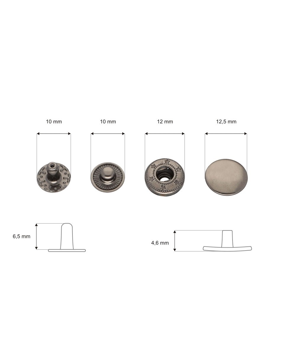 Stainless metal  snap fastener alfa 12.5 mm black nickel