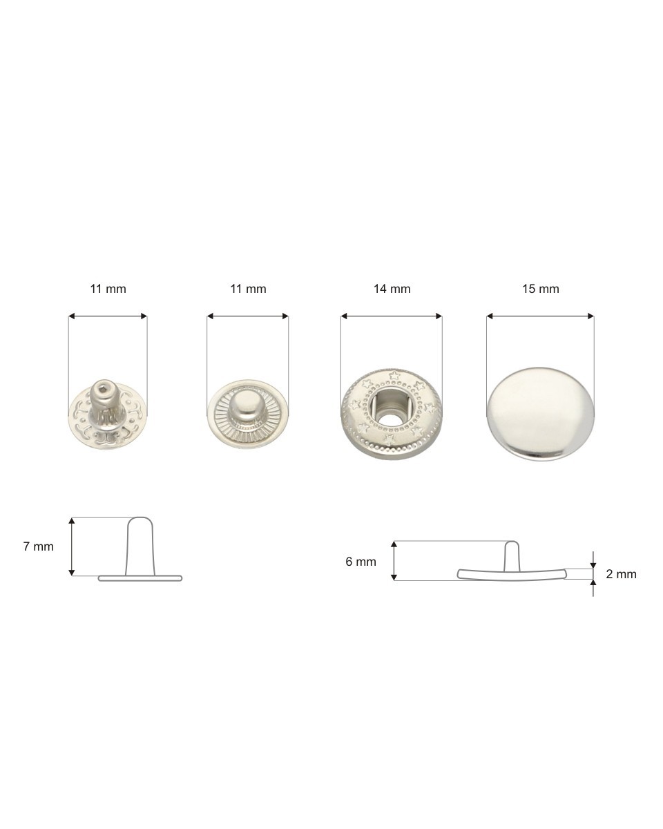 Stainless metal snap fastener alfa 15 mm nickel