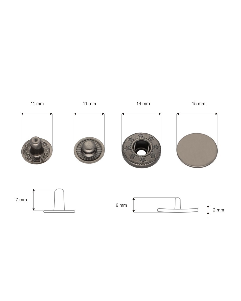 Metal snap fastener alfa 15 mm black nickel