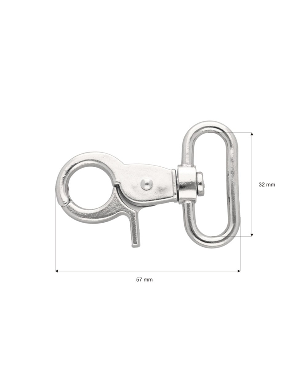 METAL SNAP HOOK 32 MM  FLORIAN GLOSSY NICKEL 1 PCS