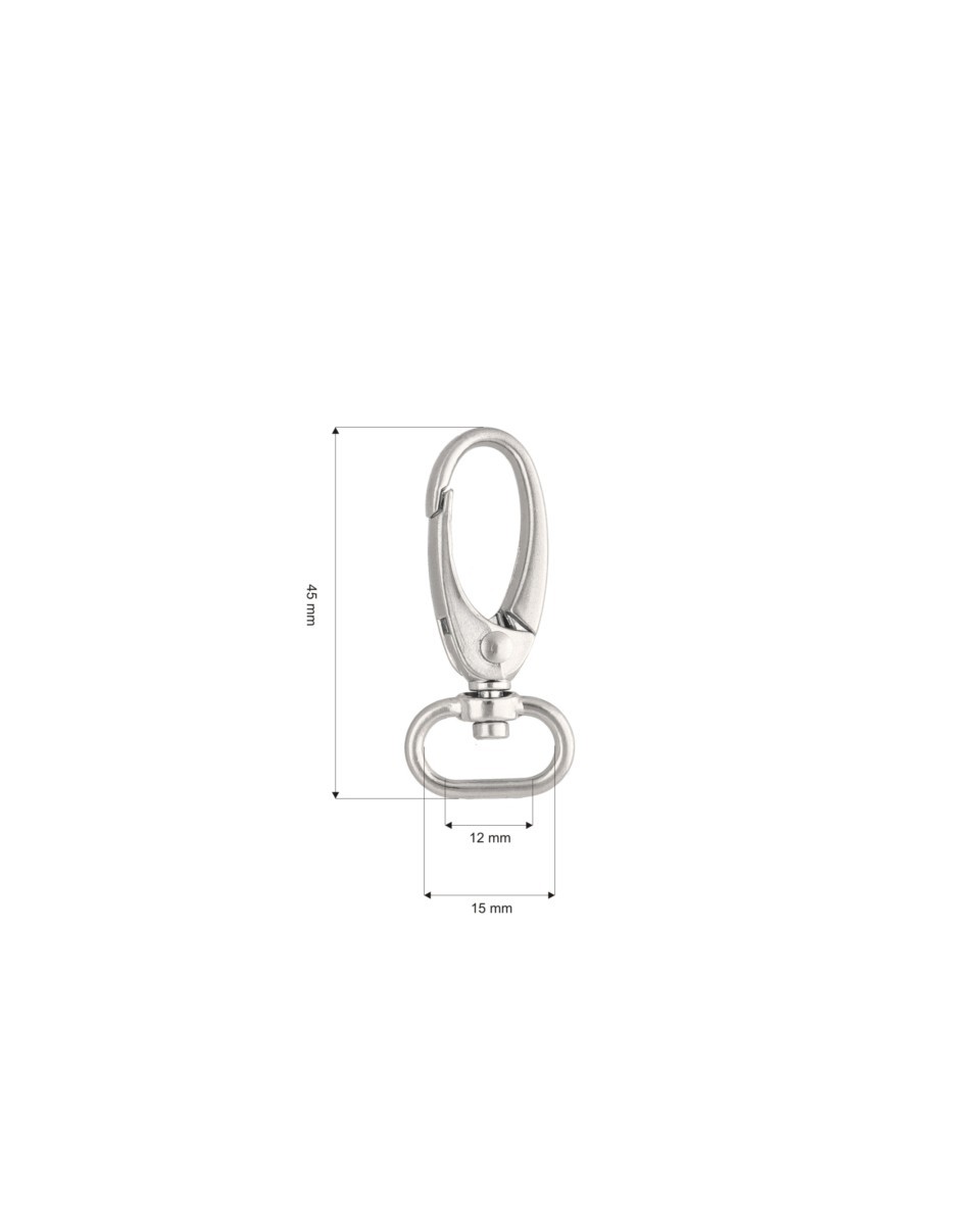 Karabińczyk metalowy 15 mm 0037 krab nikiel mat