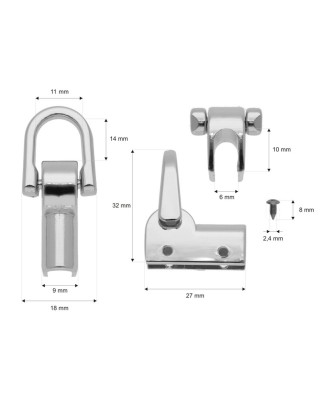 10 kompletów uchwytów metalowych 11 mm nikiel połysk