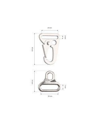 EXTRA SHINING METAL SNAP  HOOK 24 MM KOSMA GLOSSY NICKEL 1 PCS