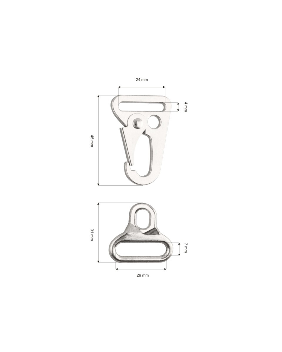 EXTRA SHINING METAL SNAP  HOOK 24 MM KOSMA GLOSSY NICKEL 1 PCS