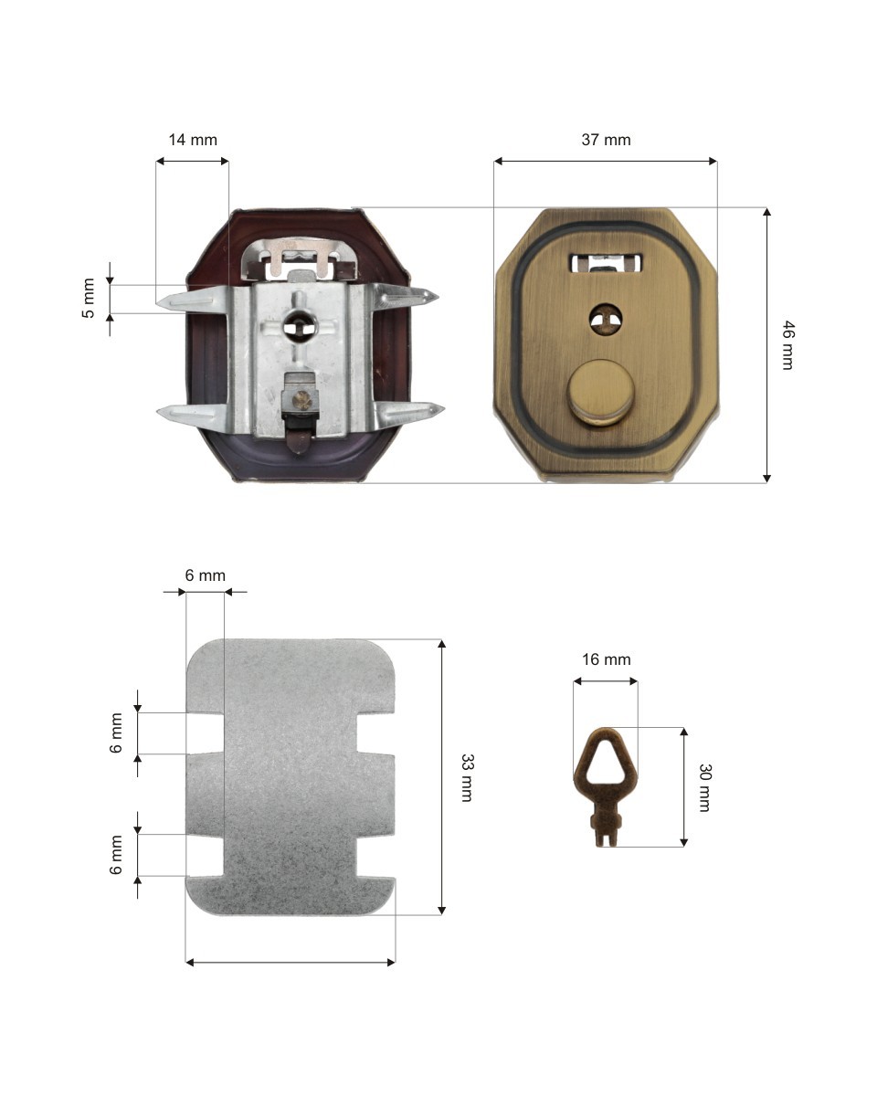 Briefcase lock  37/47 mm 016 old gold&nbsp12 pcs