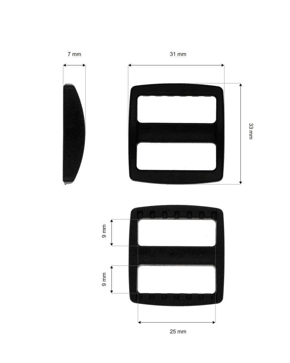 Plastic slide buckle KAM 25/24 mm reks black 100 pcs