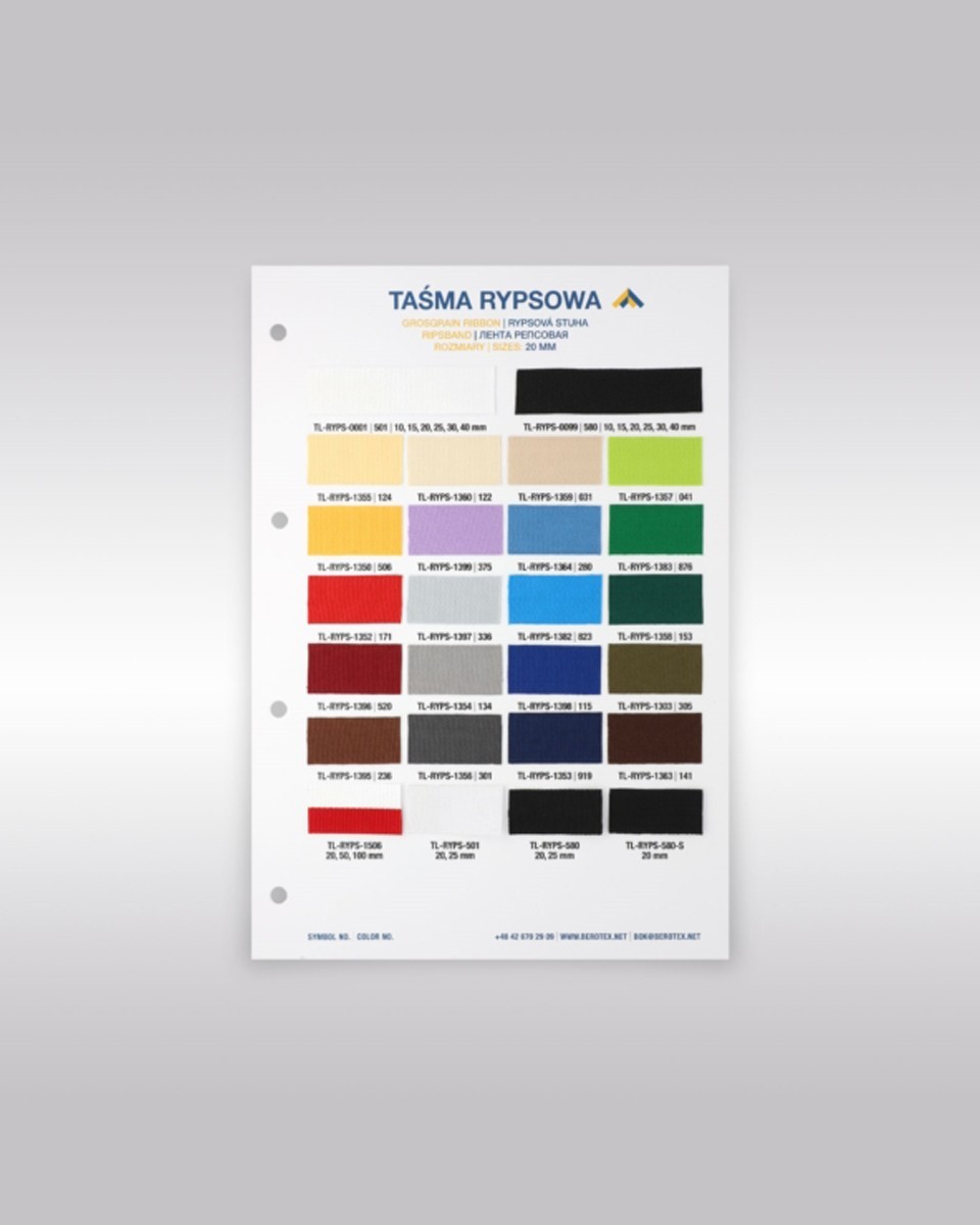 Katalog kolorów taśmy rypsowej