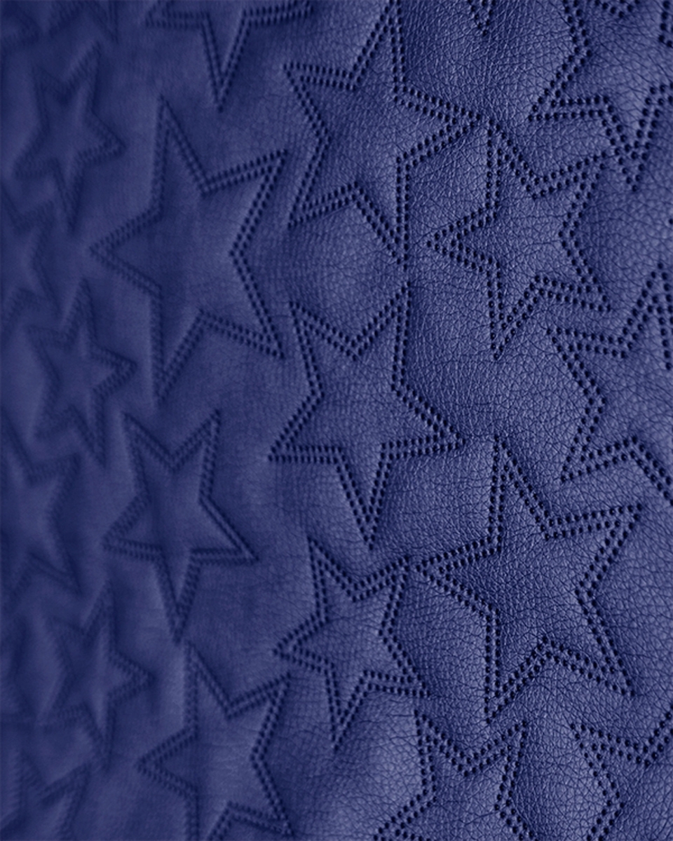 IMITATION QUILTED LEATHER STARS METALLIC NAVY BLUE 140 CM 1 MB