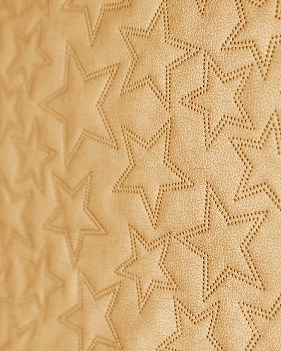 IMITATION QUILTED LEATHER STARS YELLOW GOLD 140 CM 1 MB